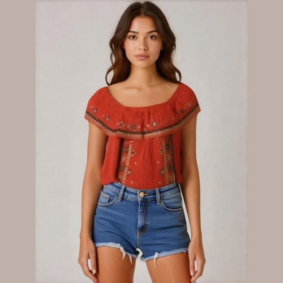 NWT Easel Los Angeles Kylee Embroidered Top-Red - Picture 1 of 13